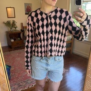 Vintage Harlequin patterned cardigan